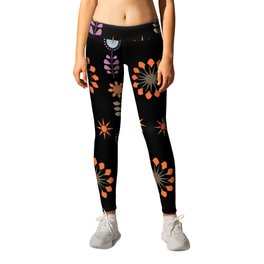 Retro Black Floral Abstract Pattern Leggings