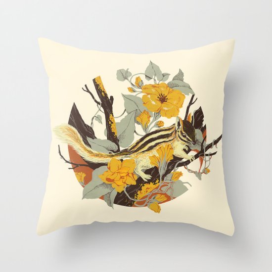 Chipmunk & Morning Glory Throw Pillow