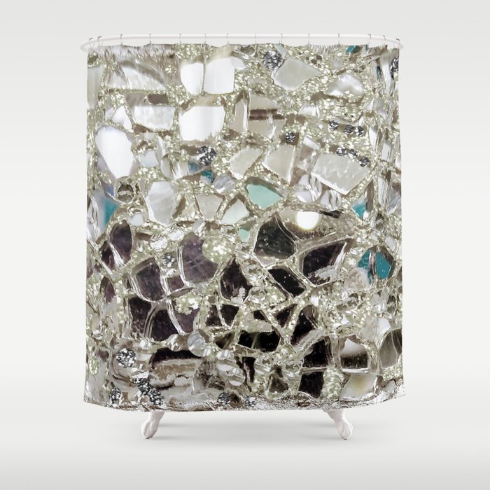 An Explosion of Sparkly Silver Glitter, Glass and Mirror Shower Curtain