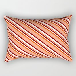 [ Thumbnail: Light Salmon, Maroon, White, and Red Colored Lined Pattern Rectangular Pillow ]