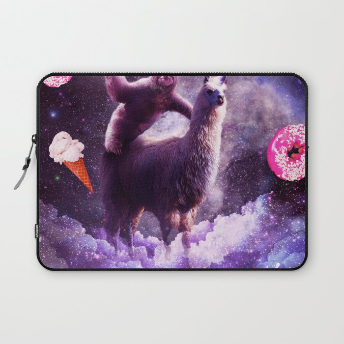 Outer Space Sloth Riding Llama Unicorn - Donut Laptop Sleeve