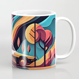 Cruising Through the Woods - Digital Illustrated Cars - Colorful Racing and Travel Series Coffee Mug