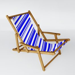 [ Thumbnail: Blue & White Colored Lines/Stripes Pattern Sling Chair ]