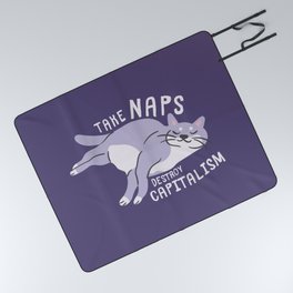 Take Naps Destroy Capitalism - Anti-Capitalist Cat Purple Picnic Blanket
