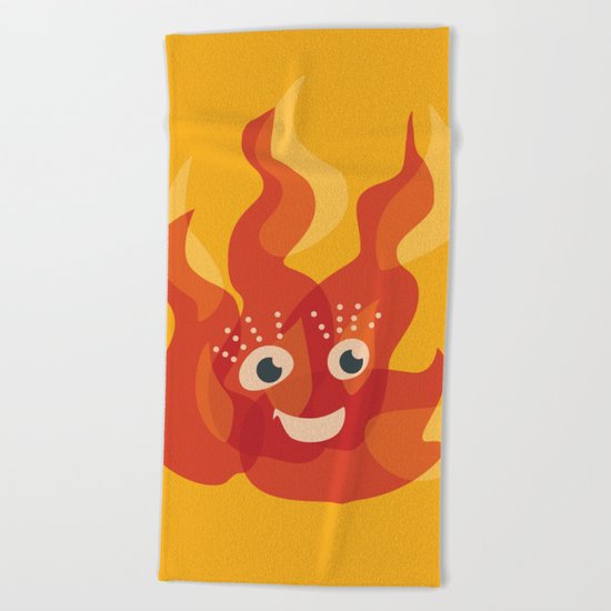 Happy Burning Cartoon Fire Beach Towel