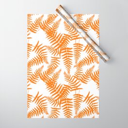 Orange Silhouette Fern Leaves Pattern Wrapping Paper