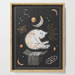 Ruler Of The Universe - Dreaming Cat Serving Tray | Stars, Curated, Leo, Cat, Moons, Dream, Lunar, Cute, Graphicdesign, Kitten 