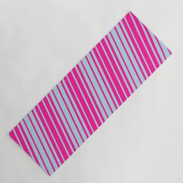 [ Thumbnail: Deep Pink and Light Blue Colored Lined/Striped Pattern Yoga Mat ]