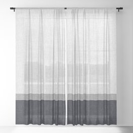 Navy Blue and Grey Simple Stripe with Crosshatch Burlap Print Pattern Sheer Curtain