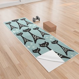 Retro Mid Century Modern Cat Pattern 724 Turquoise Yoga Towel