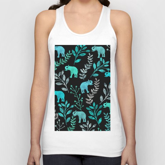 Watercolor Flowers & Elephants IV Unisex Tank Top