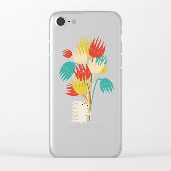 Hedgehog with flowers Clear iPhone Case