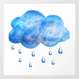 Blue watercolor cloud with raindrops Art Print