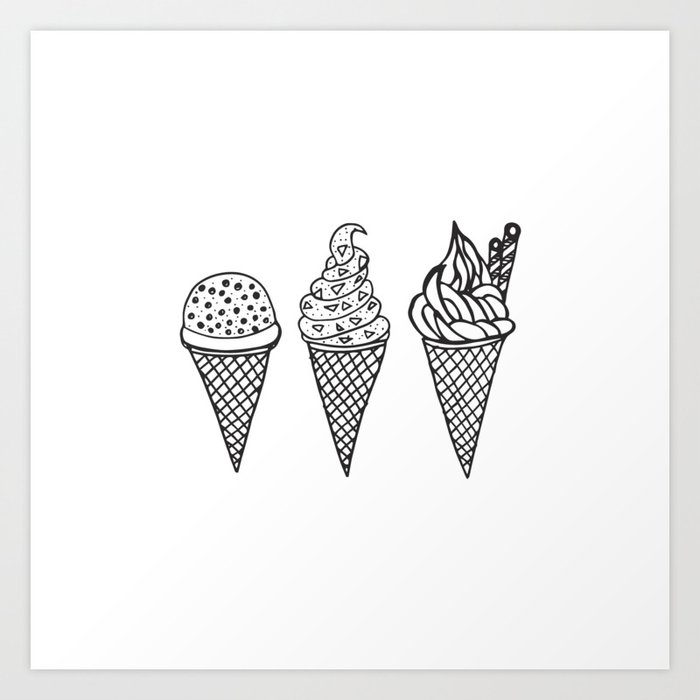 oodle ice ,cream, cone, Art Print by fofo-draws | Society6