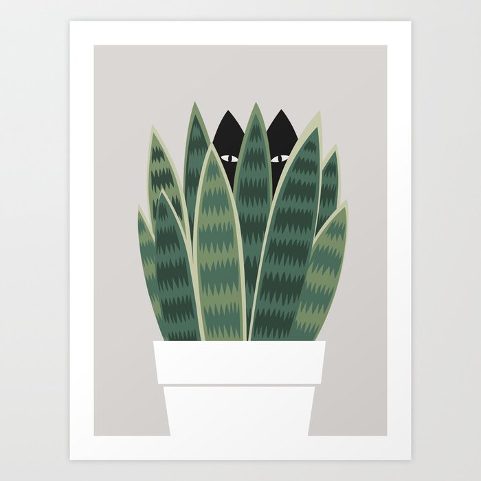 Cat and Plant 22: Sneak Plant Art Print
