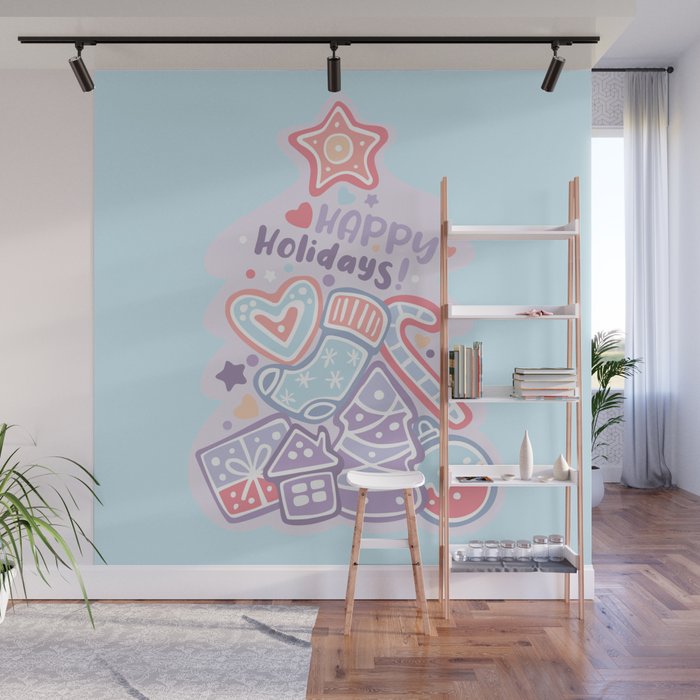 Happy Holidays | Christmas Tree in Pastel  Wall Mural