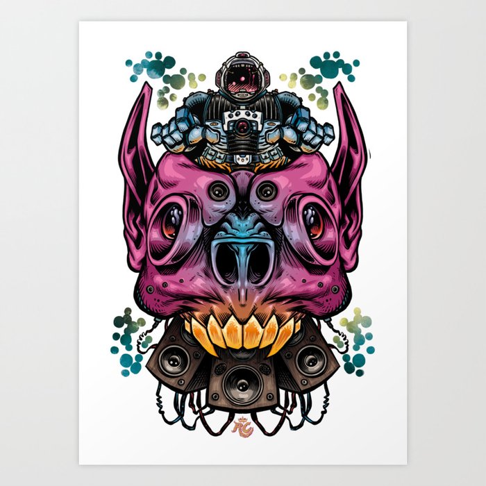 Astronaut Monster DJ Art Print