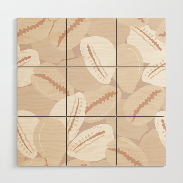 Coffee bean seashell pattern illustration Wood Wall Art