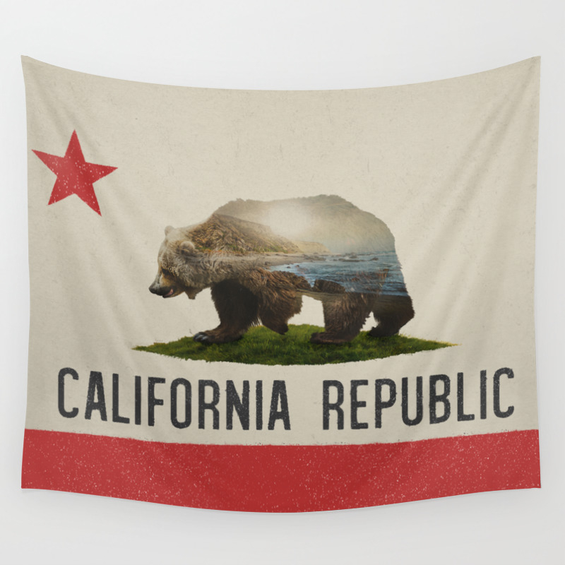 California Grizzly Bear Flag Wall Tapestry by daviesbabies