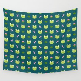 Frogs, Dragonflies and Lilypads on Teal Wall Tapestry