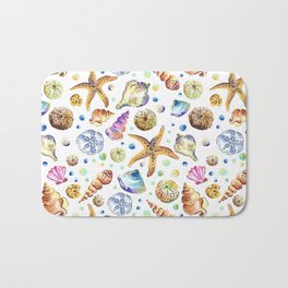 Starfish shell carnival Bath Mat | Painting, Starfish, Shells, Pattern, Tropical, Watercolor, Ocean, Sealife, Beach, Seaegg 