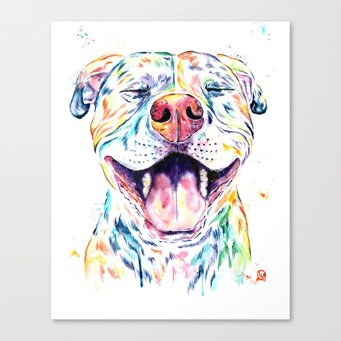 Pit Bull Pitbull Watercolor Pet Portrait Painting Tango Canvas