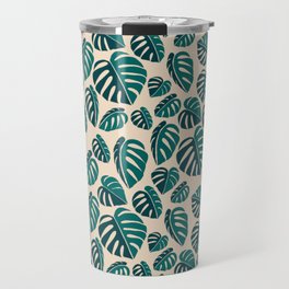 Monstera Plant with leaves in Green Blue Travel Mug