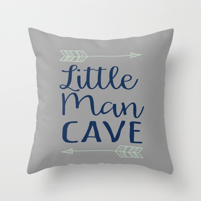 Little Man Cave - Gray, Navy, Mint Throw Pillow
