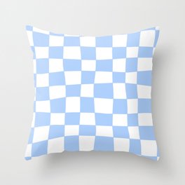 Hand Drawn Checkerboard Pattern (sky blue/white) Throw Pillow