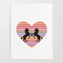 unicorn horses vintage design Poster