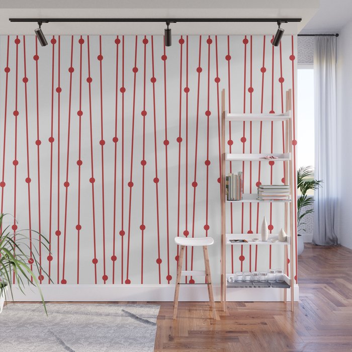 Red White Vertical Stripe Polka Dot Pattern Pairs Coloro 2022 Popular Color Red Glow 013-43-37 Wall Mural