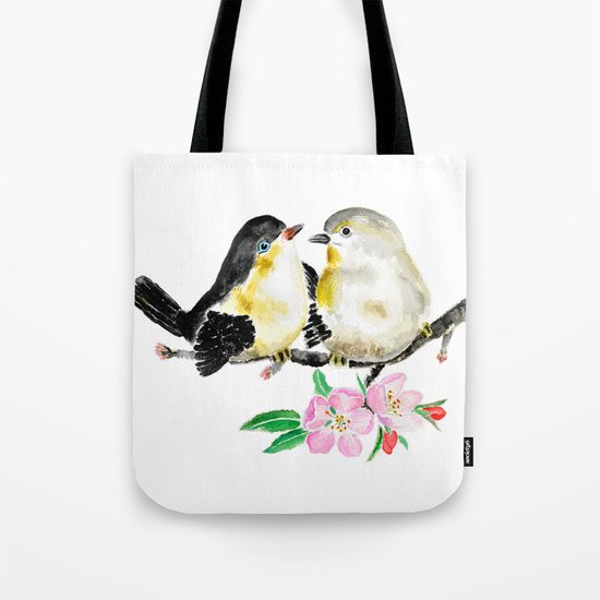birds and apple flower blossom Tote Bag