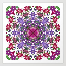 Clematis cascade kaleidoscope II Art Print | Red, Photo, Pink, Green, Nature, Garden, Violet, Kaleidoscope, Pattern, Clematisflowers 
