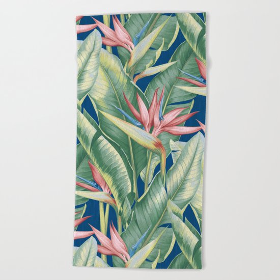 Flowers Birds of Paradise Beach Towel
