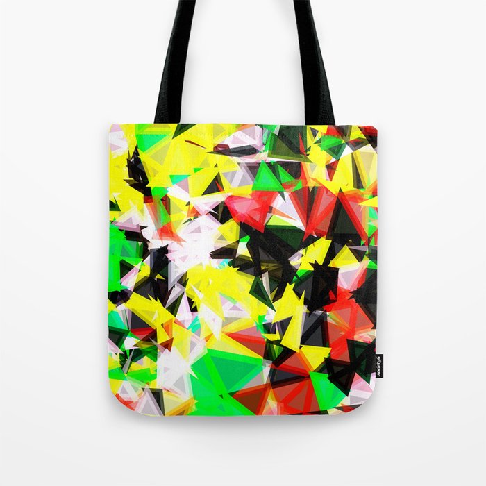 psychedelic geometric abstract pattern in green red yellow black Tote Bag