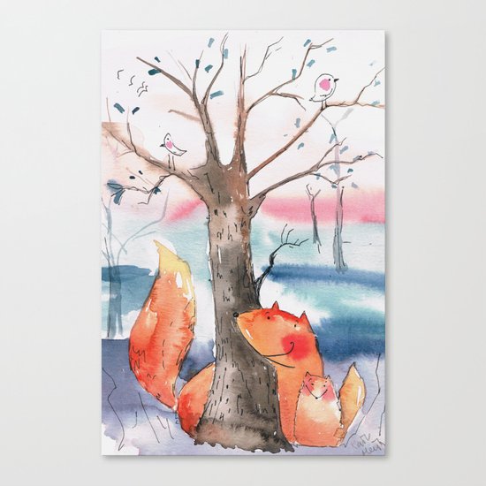 Spring foxes Canvas Print
