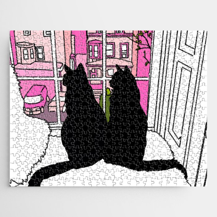 Window Cats Silhouette Spring Morning Jigsaw Puzzle