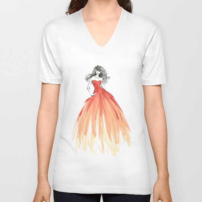 Coral ombre fashion illustration V Neck T Shirt