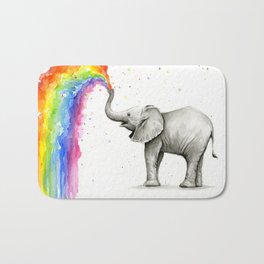 Baby Elephant Spraying Rainbow Badematte | Animal, Funny, Watercolor, Colorful, Elephantrainbow, Babyelephant, Children, Babyanimal, Illustration, Rainbow 