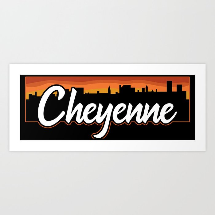 Vintage Cheyenne Wyoming Sunset Skyline T-Shirt Art Print