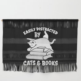 Easily Distracted By Cats & Books Wall Hanging