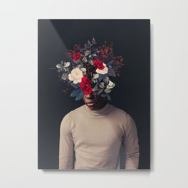 In the Small Hours of the Morning Metal Print | Popart, Man, Blue, Nature, Surreal, White, Poppy, Portrait, Botanical, Black 