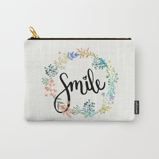 Smile, Watercolor Flowers Carry-All Pouch