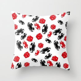 Dice and Casino Chips on White Throw Pillow