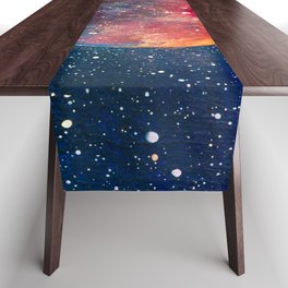 Fantastic oil painting beautiful big planet moon among stars in universe. Fantasy concept cosmos fine art paintingartwork illustration Table Runner