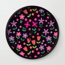 Modern pink and purple flowers pattern  Wall Clock