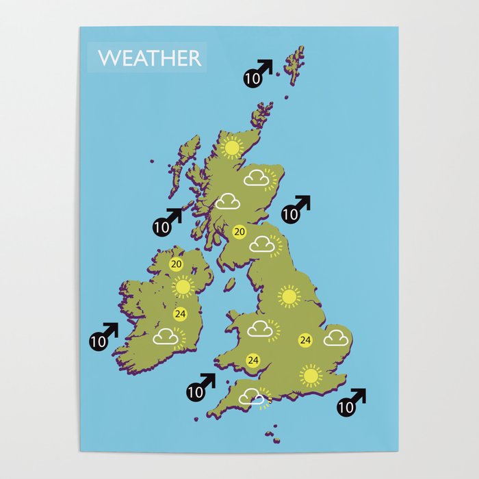 British vintage style television weather map Poster