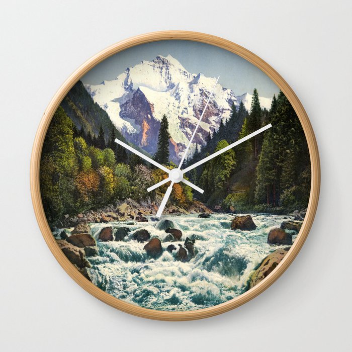 Mountains Forest Rocky River Wall Clock