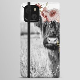 Highland Cow Landscape with Flowers iPhone Wallet Case