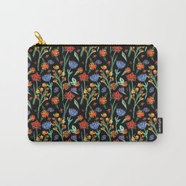 Red, blue and orange flower collection black background Carry-All Pouch